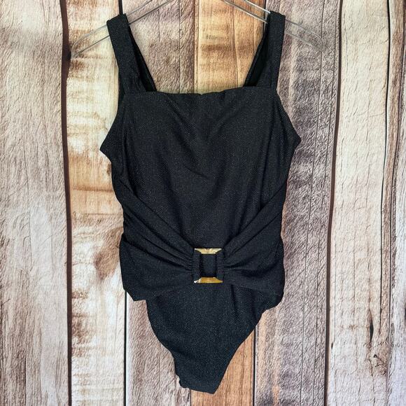 Leonisa Swimsuit One Piece Black Sparkle XL Beach Vacation Pool Resort Cruise - Picture 1 of 9